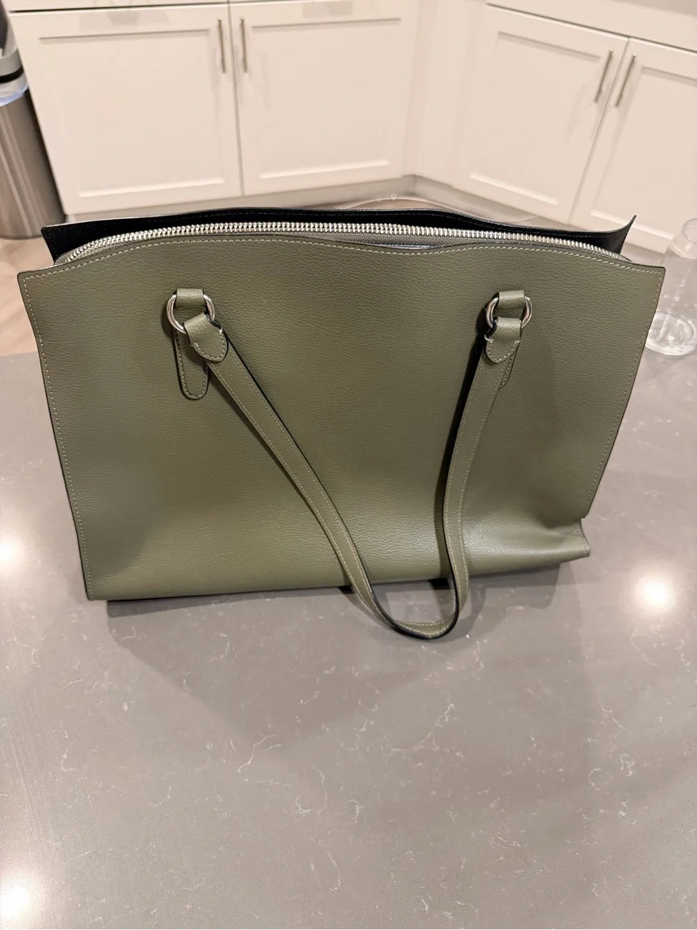 Coach Olive-Tone Leather Tote with Silver Hardware